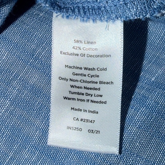 Adorable Talbots Boho Floral Folk Embroidered Chambray Blue Linen Blend Top, S - Picture 9 of 9